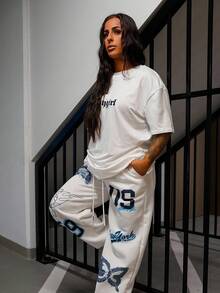 SAYEHFBABY 1pc Personality Print Drawstring Waist Street Casual Sweatpants - White - View 7