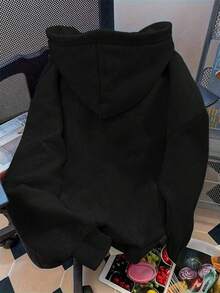 Glimmora Women's Letter Print Casual Versatile Long Sleeve Sweatshirt - Black - View 3