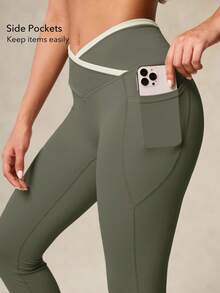 OutZeal 女士交叉腰部撞色喇叭户外裤 徒步露营 - 軍綠色 - 查看 5