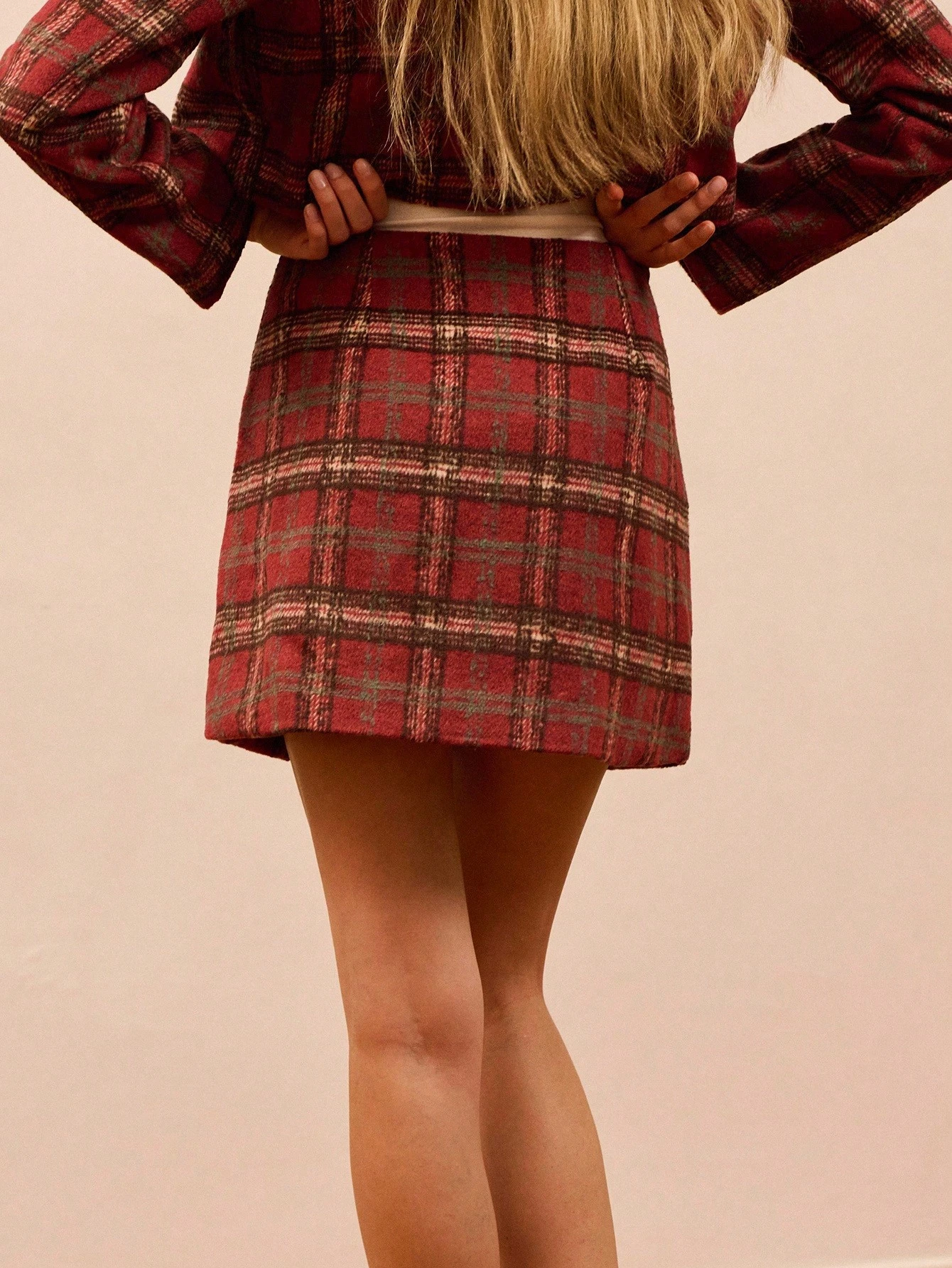 Saia Mini Xadrez Estilo Vintage Outono Inverno Roupas Femininas Outono Inverno