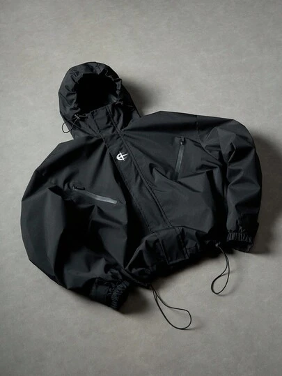 PAVTROS Men Casual Black Techwear Rain Y2k Style Long Sleeve Jacket,Outdoor Windbreaker, Parka,Baggy,Winter Jacket,Streetwear, Fall