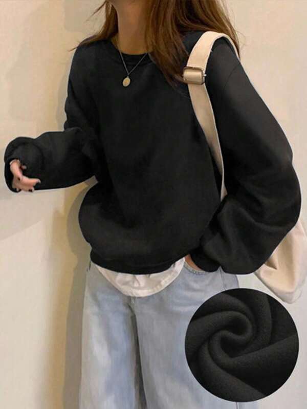 INAWLY Sudadera holgada de mujer de cuello redondo y hombros caídos, de unicolor, para el otoño