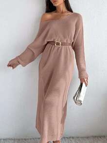 SHEIN Cottnline Satin Ribbon Detail On Back Dress Elegant Cute Simple Casual Street - Pink - View 6