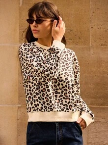 lacRébo Leopard Print Sweatshirt With Relaxed Silhouette Fall Women Clothes Autumn Outfits Fall Women Clothes Autumn Winter - Multicolor - View 3