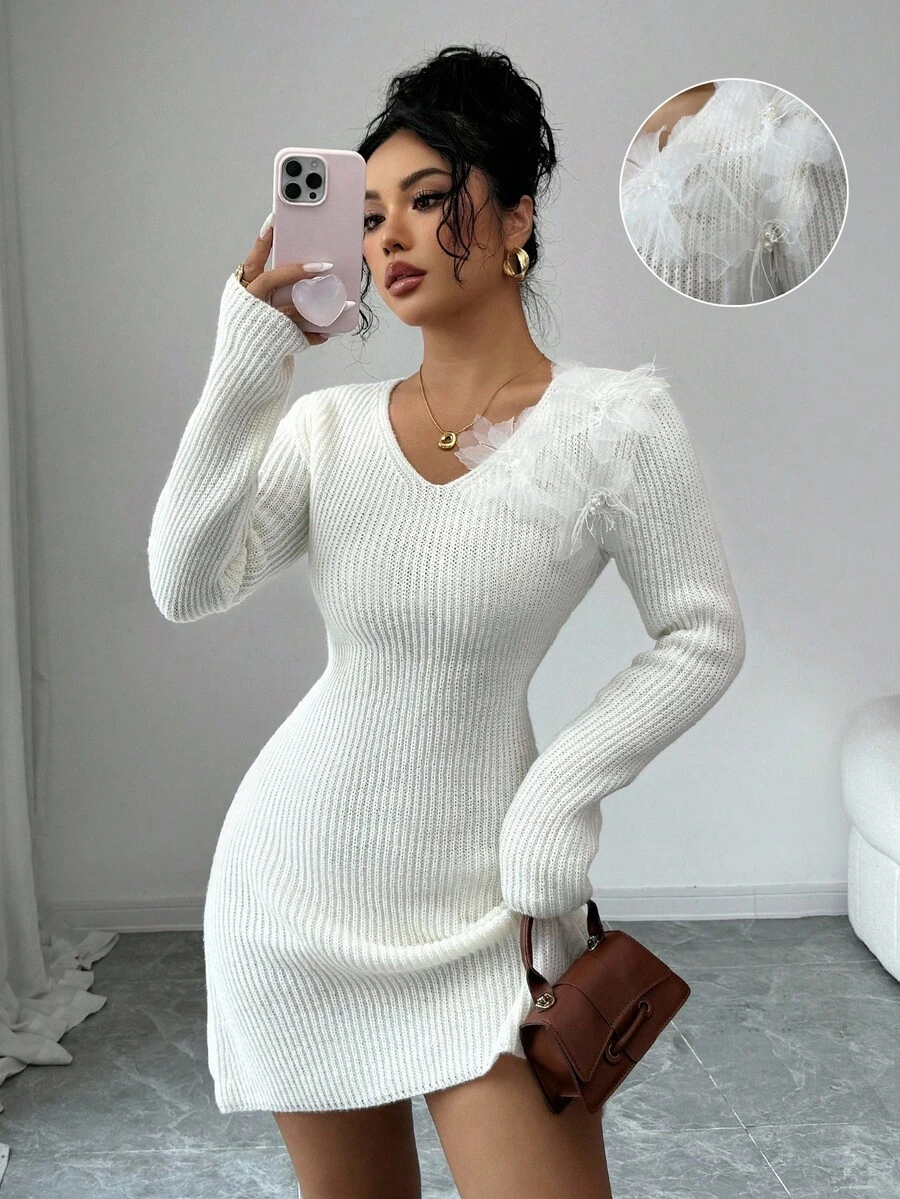 Selianne Nouvelle robe pull en tricot de style minimaliste pour femmes, mode chic et polyvalente européenne et américaine - Nude - Voir 1
