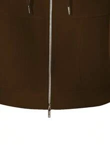 GlowEve Áo nỉ dài tay màu trơn dành cho nữ, kiểu dáng thường ngày, có khóa kéo phía trước và dây rút. - Cà phê nâu - Xem 4