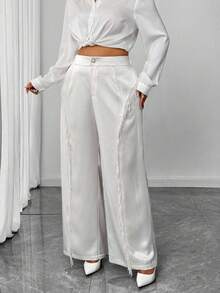 Elenzga Plus Size Women Shiny Sequin Party Pants - Beige - View 4