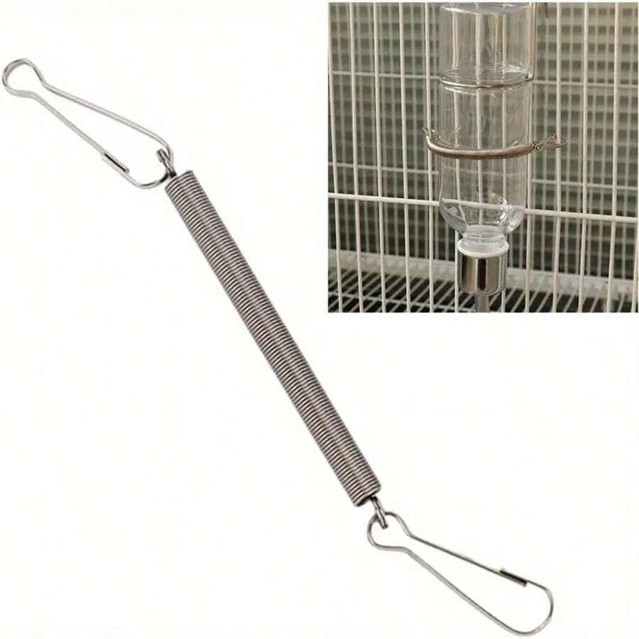 Stainless Steel Replacement Springs With 2 Clips For Rabbit Hamster Water Bottles - Durable Fastening Holder For Pet Drinking Accessories - Silver - View 1