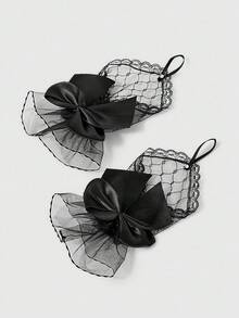 ROMWE Goth Luvas sem dedos decorativas de laço para festa, Dia dos Namorados tema Aranha - Preto - Visão 2