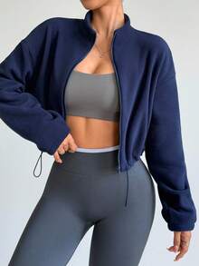 Dewbera Dewbera Chaqueta deportiva corta de unicolor con cordón para mujer, otoño/invierno - Azul Marino - Ver 7