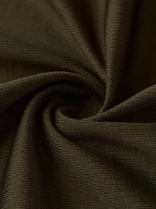 SHEIN PETITE CURVE 抽绳和褶皱细节纯色蛋糕裙 - 軍綠色 - 查看 5