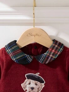 Souflis Souflis Conjunto de 2 piezas de niña pequeña con camiseta de manga larga con estampado de animales y falda plisada a cuadros, adecuado para la escuela, salidas y juego, otoño/invierno