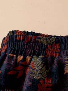 Rusticease 女士弹力腰阔腿休闲树叶印花裤，秋冬季，休闲款 - 白色 - 查看 5