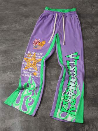 Street Life Pantaloni della tuta con vita a doppio strato, stampa patchwork e gamba ampia, autunnali, da uomo