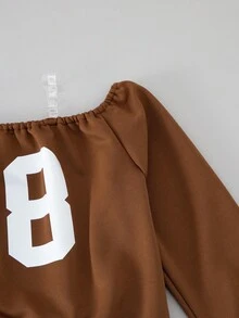 2 件套青少年女孩露肩运动衫和宽松运动裤休闲运动套装，秋冬 - 棕色 - 查看 3