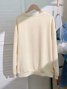 SHEIN EZwear 休闲简约星星印花浅杏色长袖宽松女式卫衣，适合秋冬季 - 米色 - 查看 2