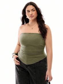 Solavibe Top corto de color verde oliva para mujeres de talla grande - Verde militar - Ver 4