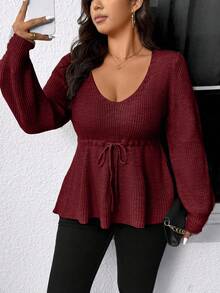 EMERY ROSE Áo len chui đầu cỡ lớn cho nữ có thiết kế thắt eo, dáng chữ A, thanh lịch - Màu Đỏ Sâu - Xem 7