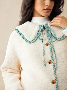 Boho Mama Fall,Autumn,Maternity Raglan Long Sleeve Fuzzy Regular Coat, Autumn/Winter Fall - Apricot - View 9