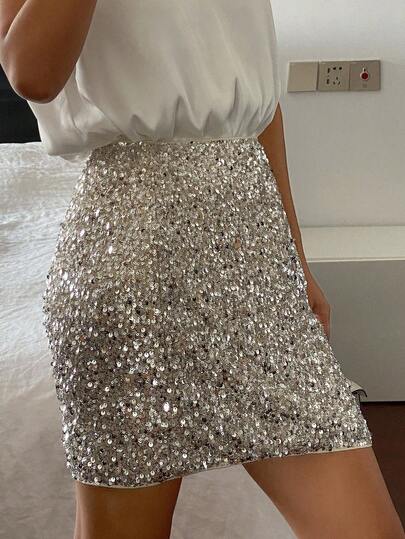 DAZY Fustă scurtă cu talie înaltă și paiete la modă pentru femei, pentru petrecere
