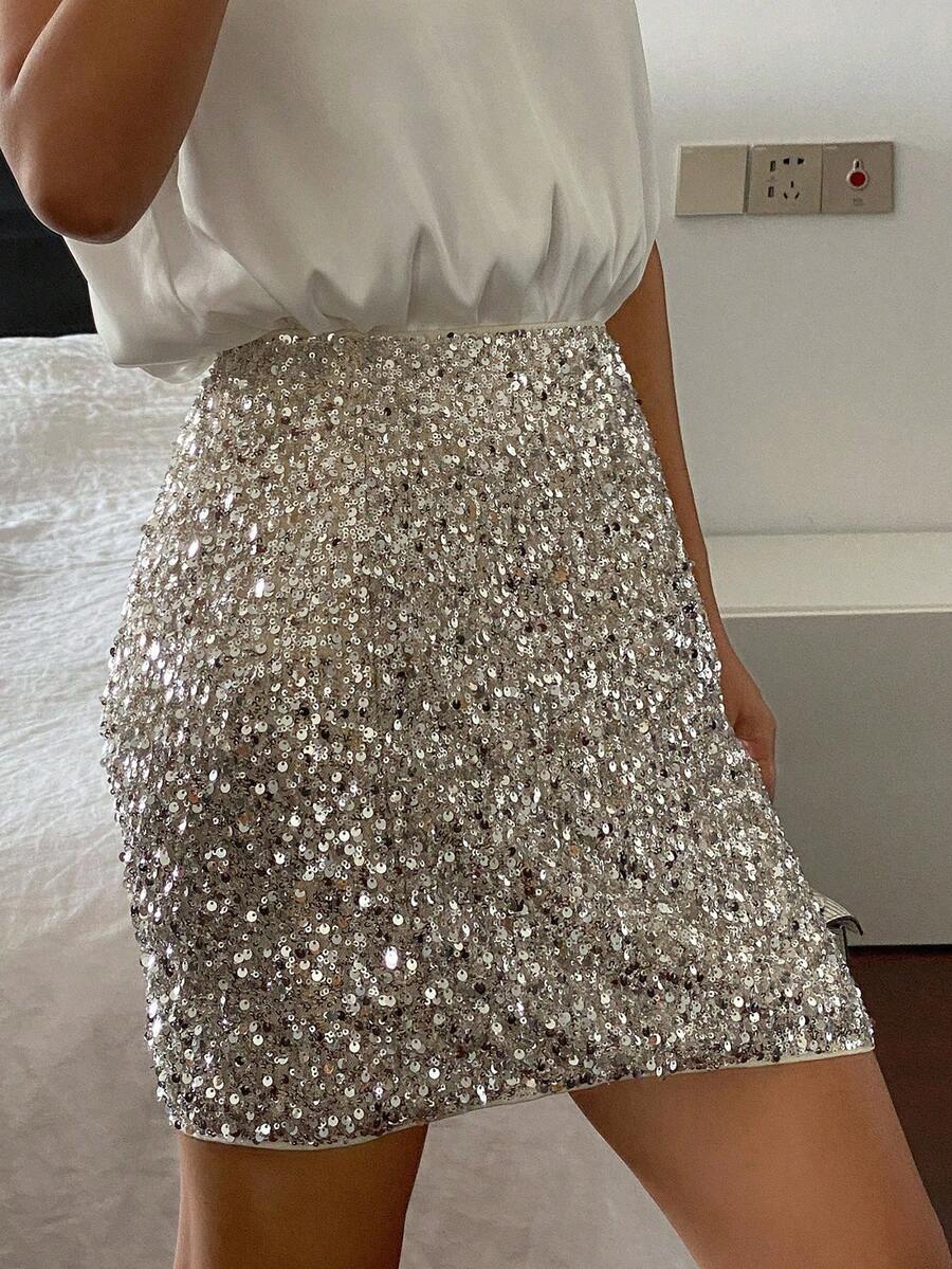 DAZY 女士时尚亮片高腰半身裙，适合派对、新年、嘉年华等场合