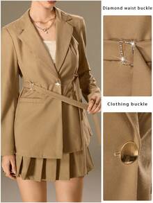 Modelyn Autumn/Winter Fashionable Waist-Cinched Elegant High-End Blazer - Brown - View 2