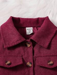 SHEIN Elladie kids مجموعة من 2 قطعة: بليزر أنيق بياقة طويلة الأكمام وفستان زلق بطبعة زهرية بخصر مطاطي، طقم كاجوال للارتداء اليومي والأعياد، للربيع والخريف - عنابي اللون - مشاهدة 5