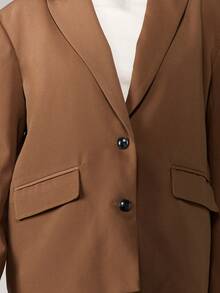 MISSGUIDED Classic Boxy Blazer Double Button Closure Lapel Collar Professional Office Wear Structured Shoulders Hip Length Modern Statement Piece Tailored - Brown - View 3