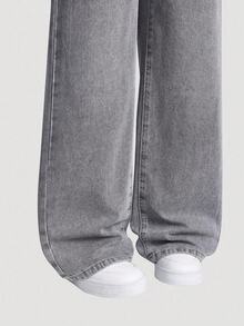 SHEIN Explorewe 男童复古水洗灰色宽松阔腿休闲牛仔裤，美式高街百搭牛仔裤，秋冬季时尚穿搭之选 - 灰色 - 查看 7