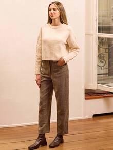 lacRébo Pull avec manches câblées et détail de fente au dos, vêtements d'automne pour femmes, tenues d'automne, vêtements d'automne et d'hiver pour femmes - Nude - Voir 3