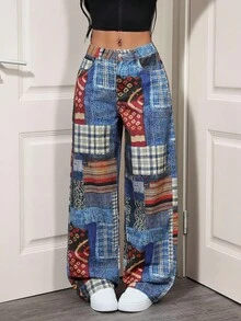 SHEIN Tall Quần jeans ống đứng cạp cao in họa tiết giặt - Nhiều màu - Xem 1