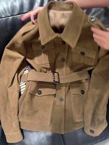 INAWLY New Brown Retro High-End Loose Waist Casual Windbreaker Jacket For Women - Brown - View 4