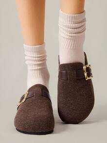 Solecia Neue Damen Slip-On Flache Mules, Lässig Loafer, Kaffeebraun Flauschig, Mode vielseitig & bequem - Kaffeebraun - Übersicht 7