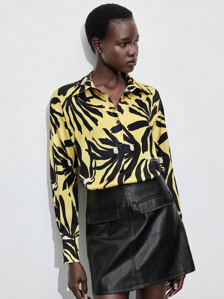 SHEIN Maija Women's Fashion Floral Print Satin Blouse, Suitable For Commuting, Winter, Autumn, Halloween Costumes, Christmas Party, New Year, Thanksgiving