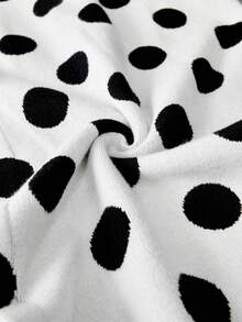 Maija Váy len xẻ tà cao cổ đứng họa tiết chấm bi 2025 - Đen và trắng - Xem 9