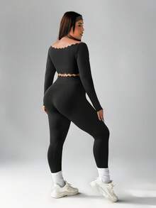 SHEIN Sports 全新女士多功能户外跑步健身瑜伽运动套装 - 黑色 - 查看 3