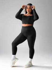 SHEIN Sports 全新女士多功能户外跑步健身瑜伽运动套装 - 黑色 - 查看 5