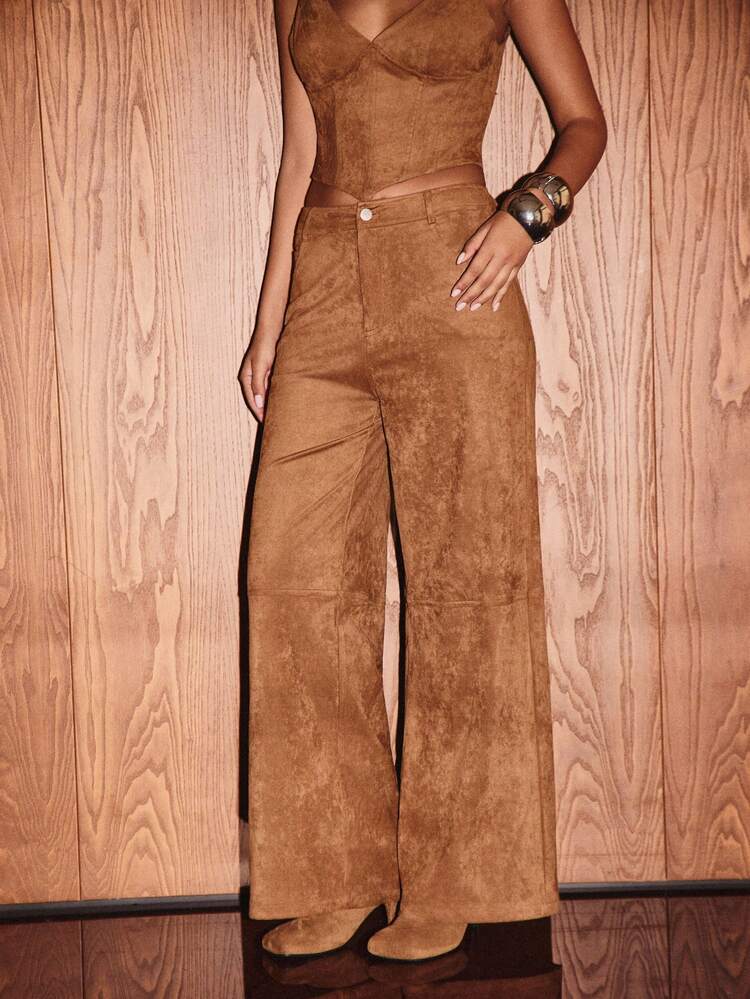 KIZN Pantalones anchos de ante con campana en la Bottom