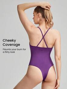 GLOWMODE PearlLift X帶裆部按扣式背心連體褲，輕支撐，適用於瑜珈健身日常休閒 - 紫色 - 查看 2