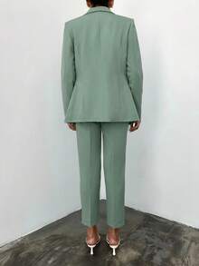 EURMUSE Women's Fashion Double-Breasted Regular Shoulder Long Sleeve Lapel Collar Suit Set - Mint Green - View 2