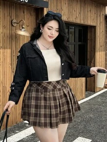 Rivivi Chaqueta vaquera corta desgastada de talla grande, informal para otoño e invierno - Negro - Ver 5