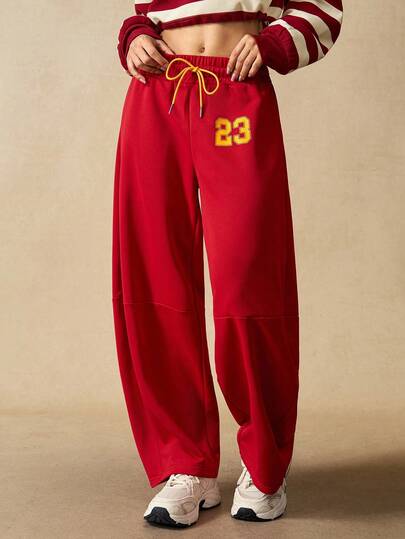 VARSIVA Women's Letter Print Curved Hem Sports Pants