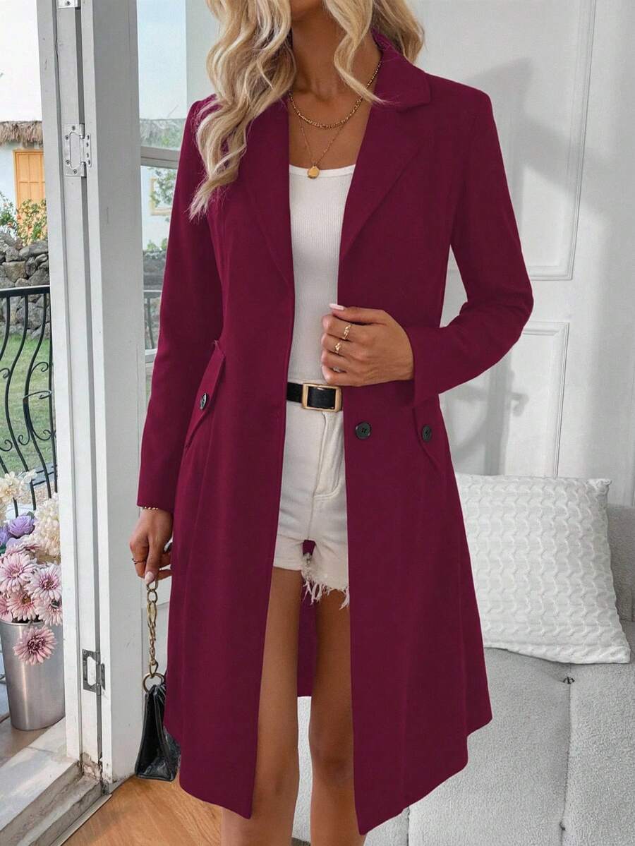 EMERY ROSE 女士时尚翻领单排扣西装外套 - 紅色 - 查看 1