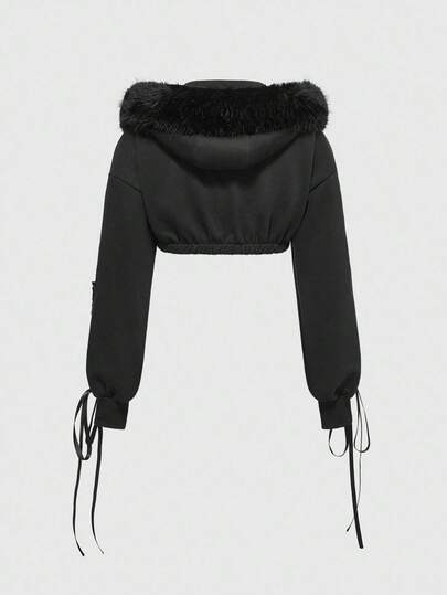 Grunge Punk Sweat-shirt court à capuche sans manches et ouvert devant pour femmes