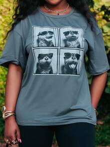 PeachySprinkles Women's Round Neck Drop Shoulder T-Shirt, Minimalist Fashion Casual Everyday Wear