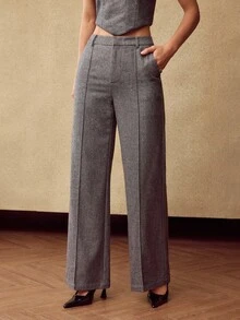 MOTF PREMIUM Quần vải Tweed pha len dành cho nữ với điểm nhấn sáng bóng, màu xám than, mùa thu/đông - Xám - Xem 4