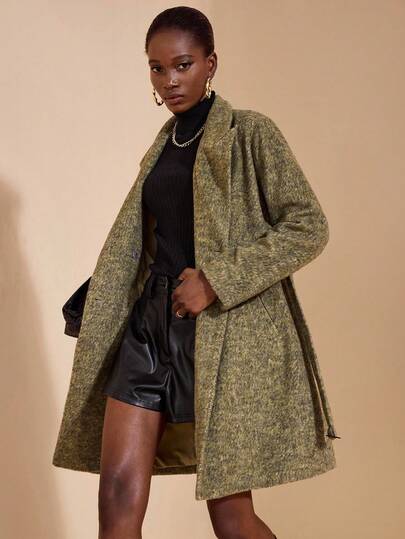 JIAN LASALA Kołnierz z klapami Długie rękawy Swobodne Ciepłe Długie Kurtki Damskie Jesień Zima Odzież wierzchnia Tweedowa kurtka damska Płaszcze damskie Odzież wierzchnia Damski płaszcz typu trench Płaszcz oversize Luksusowa Stylowa kolekcja odzieży