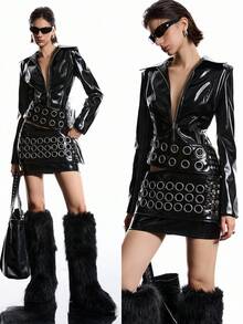 LYSMO Minifalda con acentos metálicos de moda para mujer, otoño - Negro - Ver 1