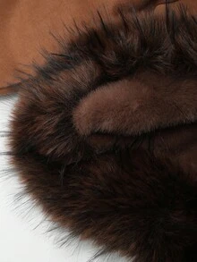 Bloopia Retro Bohemian Chic Casual Cá nhân hóa Tối giản Thiết kế Halloween Thu/Đông cho nữ Áo khoác lông thú giả cỡ lớn cổ vá bằng da lộn lót lông hỗn hợp tay chuông hở phía trước - màu đen - Xem 7