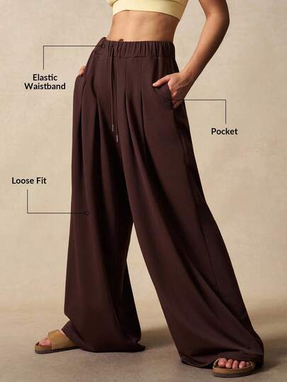 VARSIVA 女式纯色松紧腰抽绳口袋褶皱宽松休闲裤